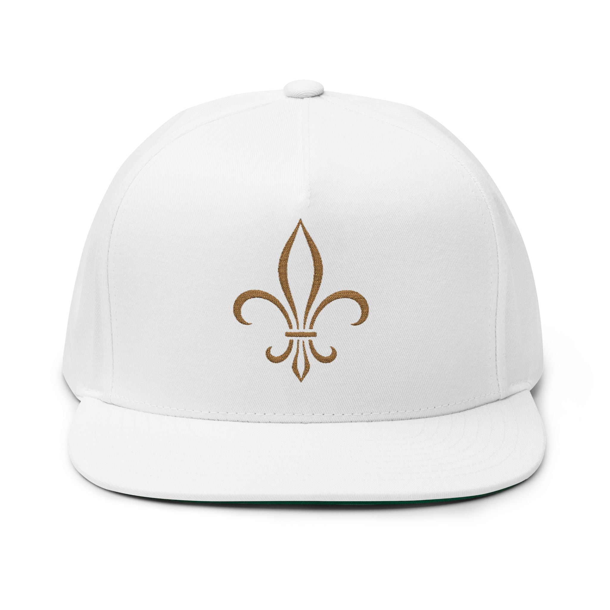 Fleur-de-Lis Embroidered Flat Bill Cap — Classic French Crest Snapback